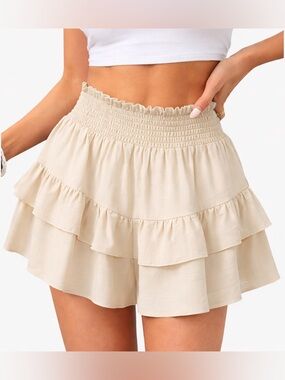 High-Waist Ruffle Tiered Shorts - Cream